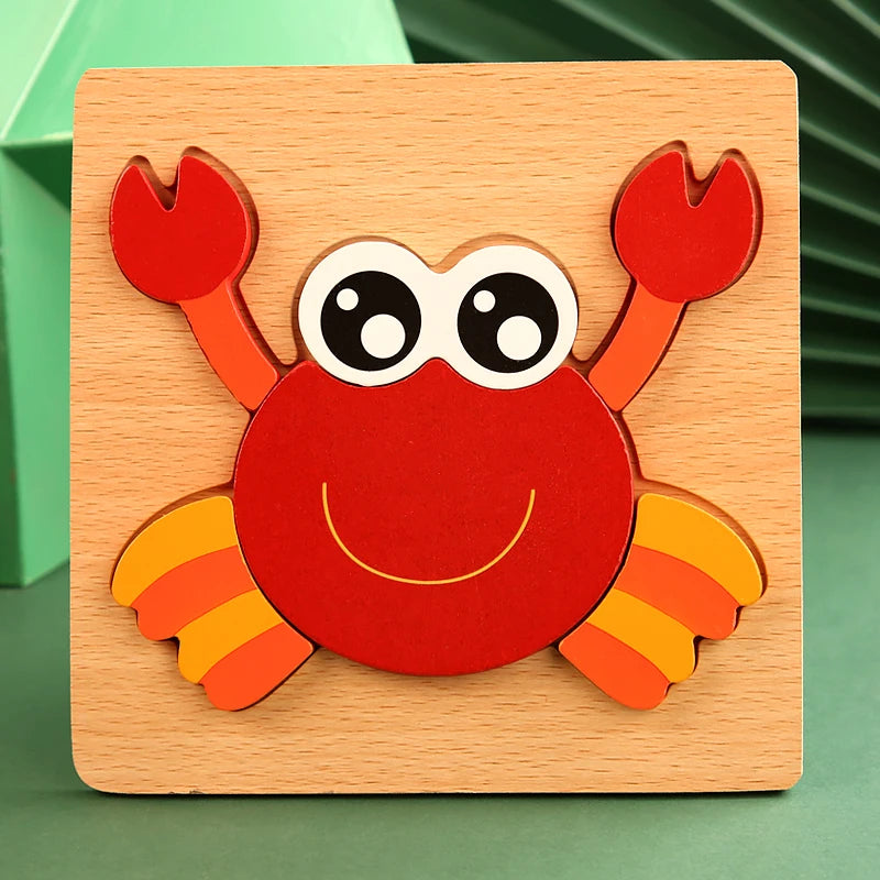 High Quality 3D Wooden Puzzle Baby Cartoon Animal Early Learning Cognition
