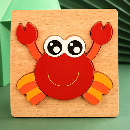 High Quality 3D Wooden Puzzle Baby Cartoon Animal Early Learning Cognition