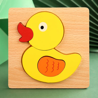 High Quality 3D Wooden Puzzle Baby Cartoon Animal Early Learning Cognition