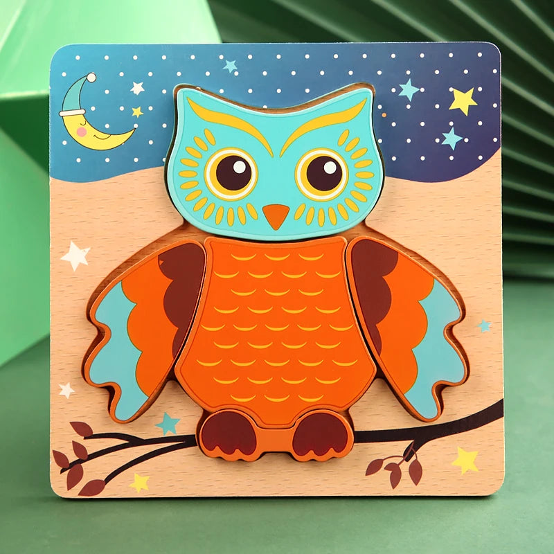 High Quality 3D Wooden Puzzle Baby Cartoon Animal Early Learning Cognition
