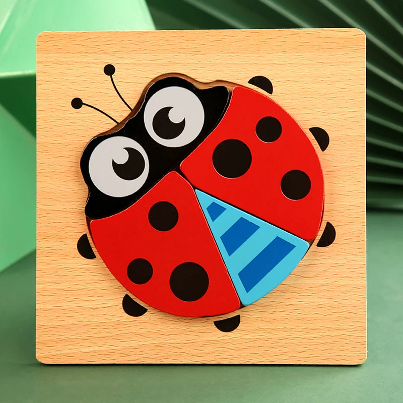 High Quality 3D Wooden Puzzle Baby Cartoon Animal Early Learning Cognition