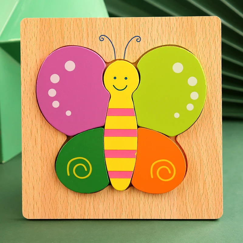High Quality 3D Wooden Puzzle Baby Cartoon Animal Early Learning Cognition
