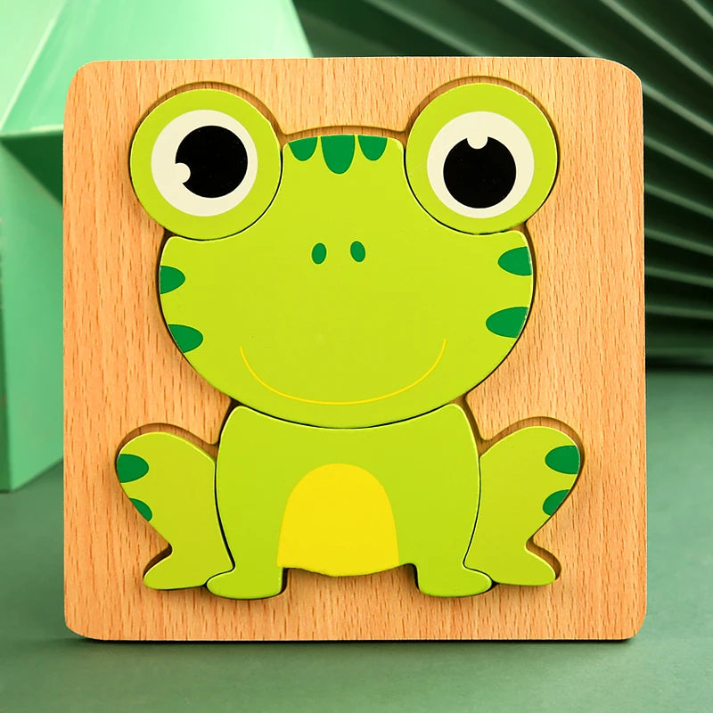 High Quality 3D Wooden Puzzle Baby Cartoon Animal Early Learning Cognition