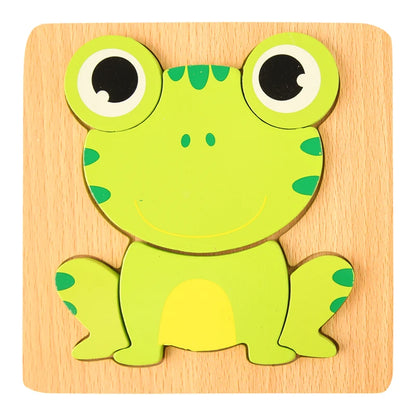 High Quality 3D Wooden Puzzle Baby Cartoon Animal Early Learning Cognition