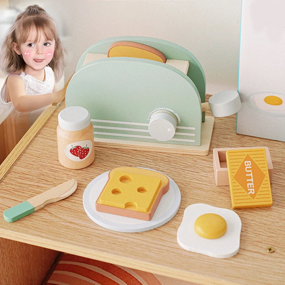 Wooden Toaster Toy Kids Bread