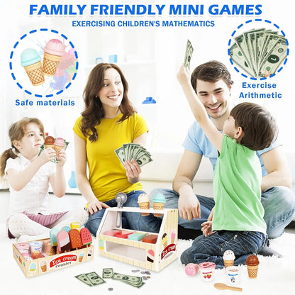 Wooden Ice Cream Counter Playset for Toddler Toys