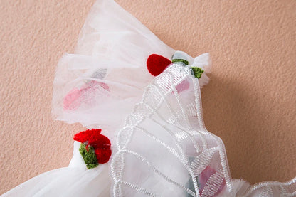 Little Flying Sleeve Dress Children's Bow Strawberry Embroidery