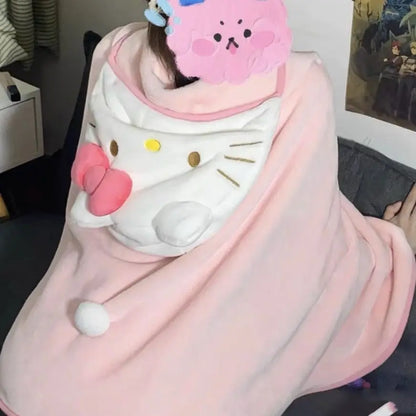 Hooded Coat Blanket Shawl Quilt Hat Keep Warm Soft