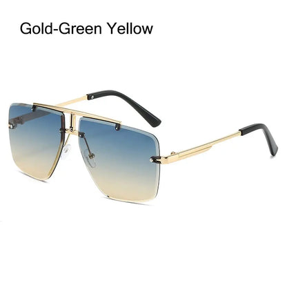 Oversized Double Bridge Sunglasses Square Frame Rimless Gradient Lens