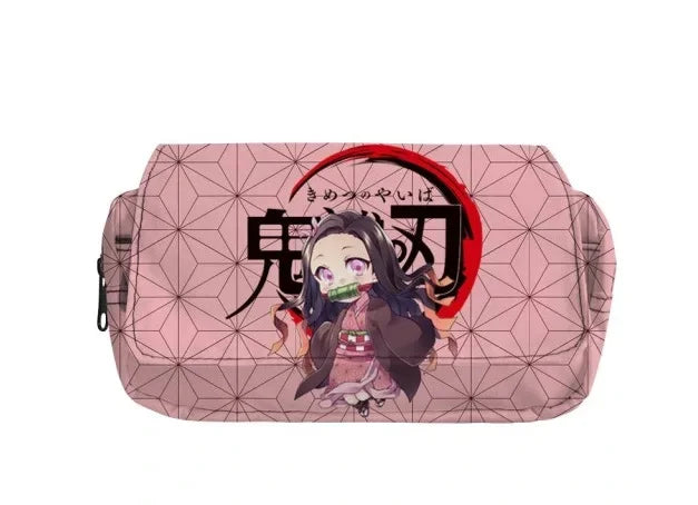 Anime Demon Slayer Pencil Case Student Bilayer Storage Bag
