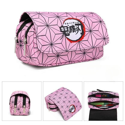 Anime Demon Slayer Pencil Case Student Bilayer Storage Bag