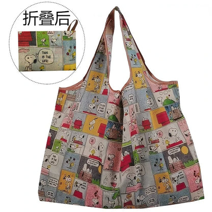 Snoopy Foldable Shopping Bag Thick Nylon Large Tote Reusable Waterproof Polyester