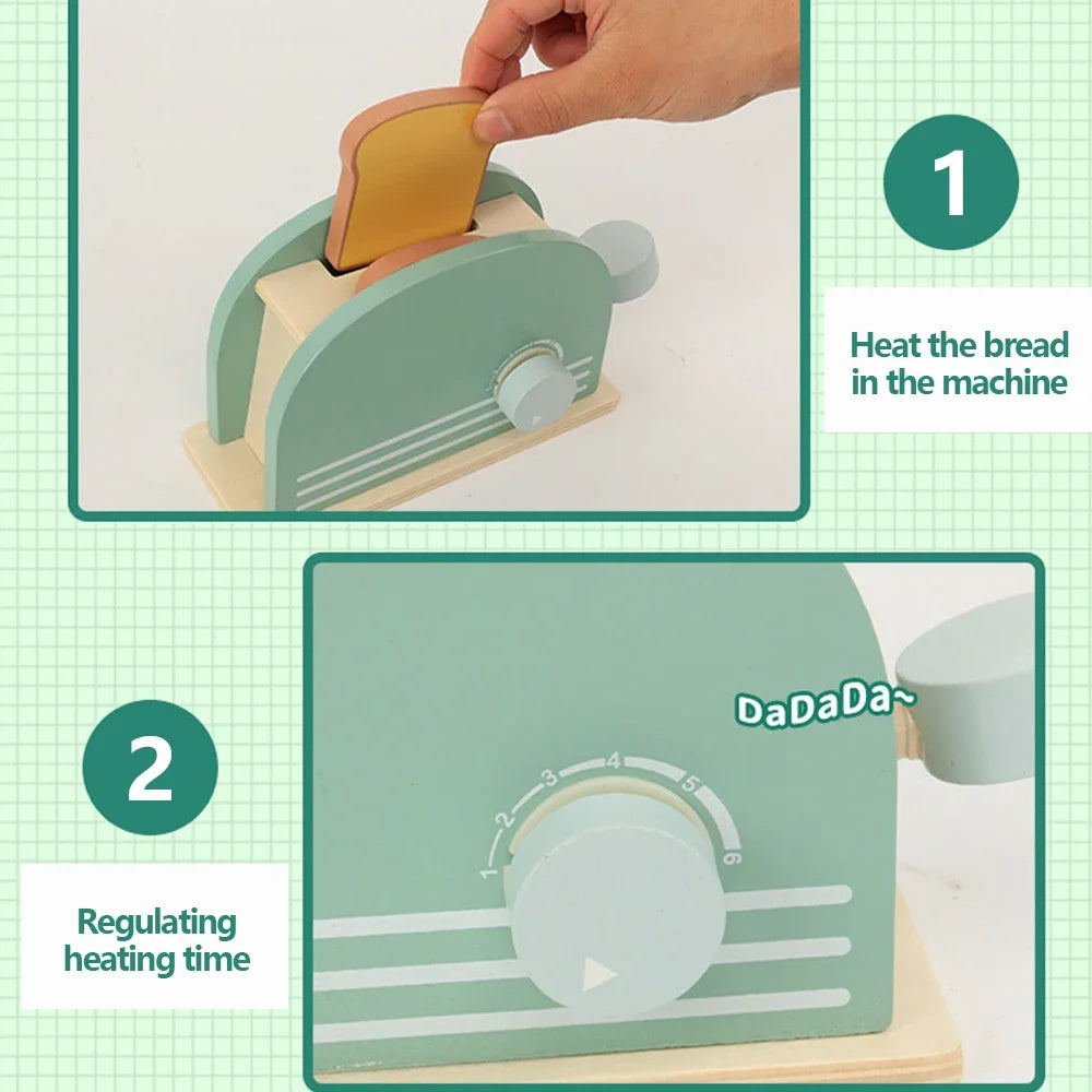 Wooden Toaster Toy Kids Bread