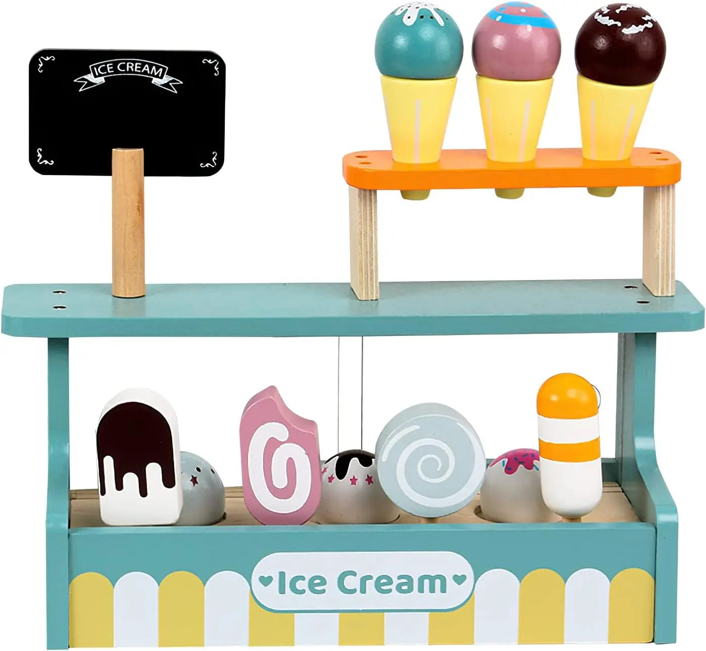 Wooden Ice Cream Counter Playset for Toddler Toys