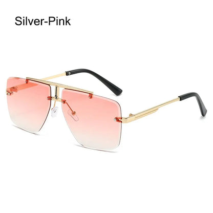 Oversized Double Bridge Sunglasses Square Frame Rimless Gradient Lens