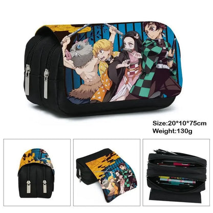 Anime Demon Slayer Pencil Case Student Bilayer Storage Bag