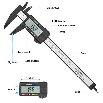 Electronic Digital Caliper Carbon Fiber Dial Vernier Caliper Gauge Micrometer Measuring Tool