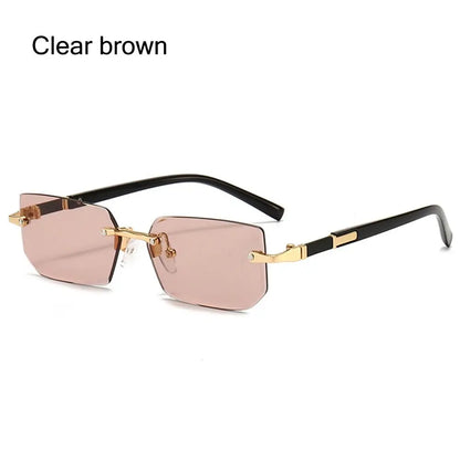 Trendy Rimless Sunglasses Frameless Rectangle Retro Shades Summer