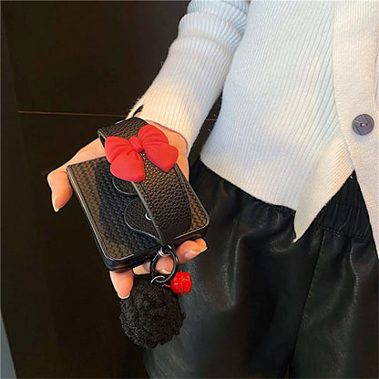 Mat Rhombus Phone Case with Bow Wrist Strap for Samsung Galaxy Z Flip