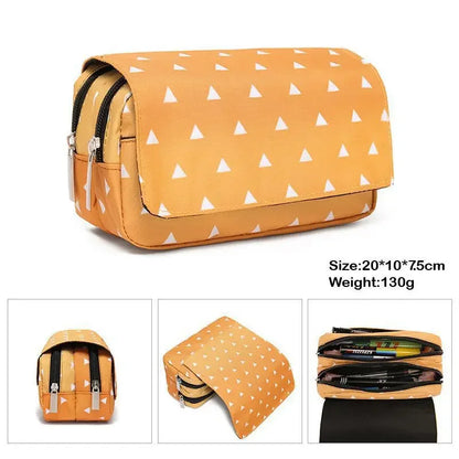 Anime Demon Slayer Pencil Case Student Bilayer Storage Bag
