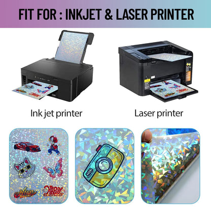 10 Sheets Diamond Printable Vinyl Sticker Paper - A4(8.3×11.7 Inch)