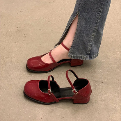 Buckle Pumps Women Elegant Shallow Hollow Thick Heel Casual Shoes