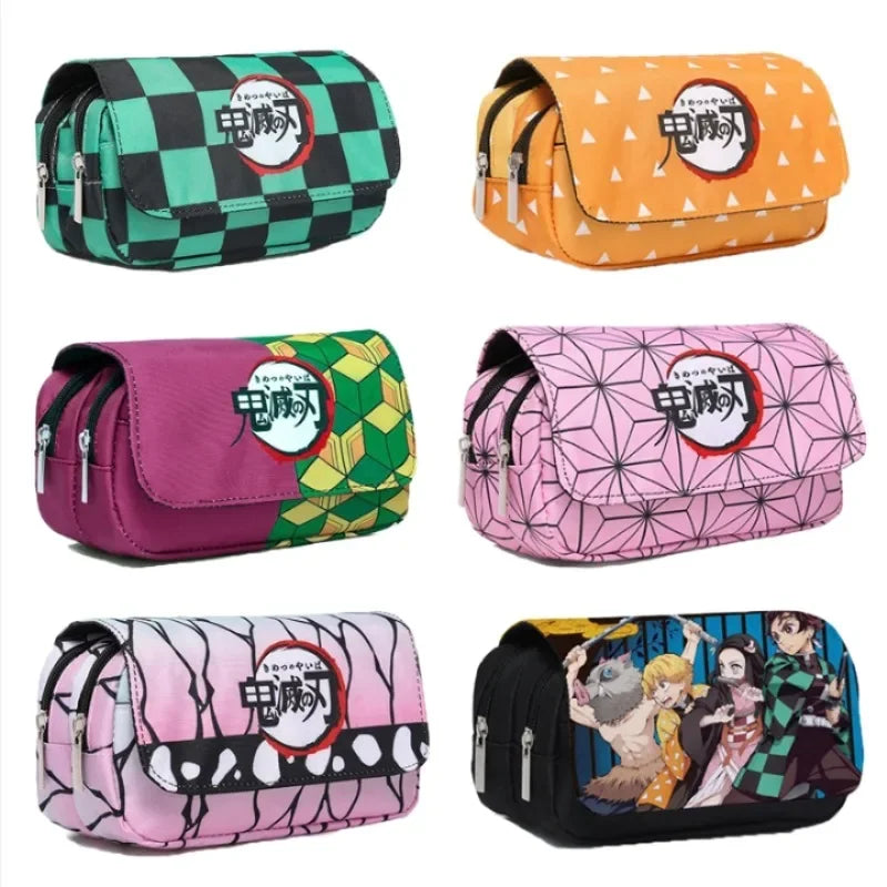 Anime Demon Slayer Pencil Case Student Bilayer Storage Bag