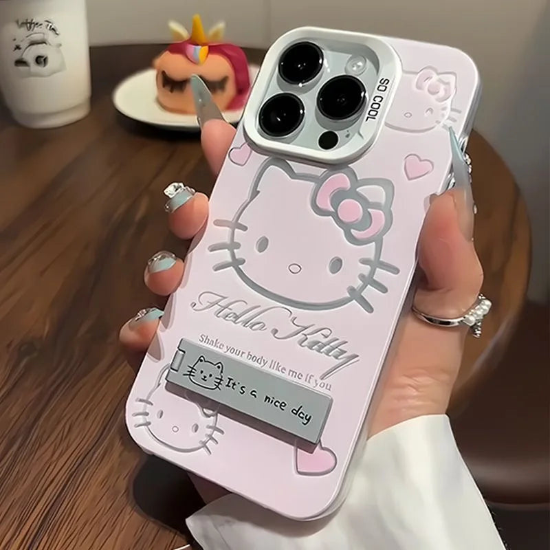 Pink Hello Kitty With Bracket Phone Case For iPhone