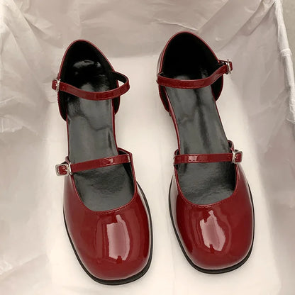 Buckle Pumps Women Elegant Shallow Hollow Thick Heel Casual Shoes
