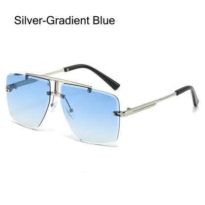 Oversized Double Bridge Sunglasses Square Frame Rimless Gradient Lens