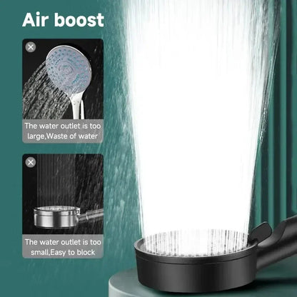 5 Mode Pressure Boost Shower Head Multifunction Adjustable Yield Shower