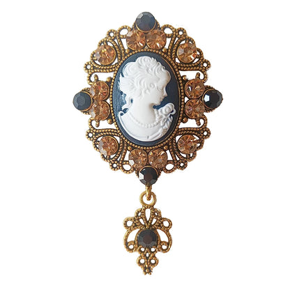 Vintage Crystal Rhinestones Cameo Brooches for Women Queen Head Brooch Pin