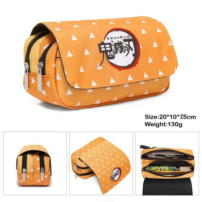 Anime Demon Slayer Pencil Case Student Bilayer Storage Bag