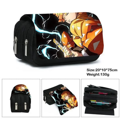 Anime Demon Slayer Pencil Case Student Bilayer Storage Bag