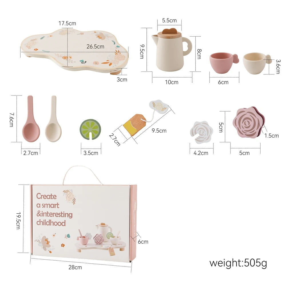 Wooden Children Montessori Toy Teapot Teacup Simulation Kitchen Utensil