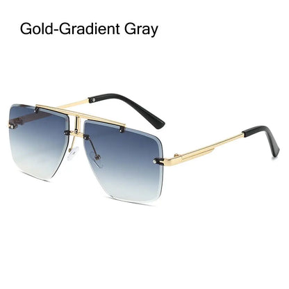 Oversized Double Bridge Sunglasses Square Frame Rimless Gradient Lens