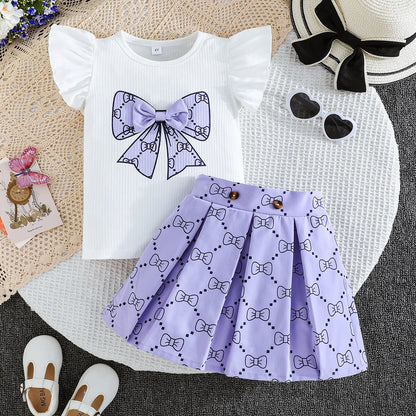 School Outfit Flutter Sleeve Front Bow