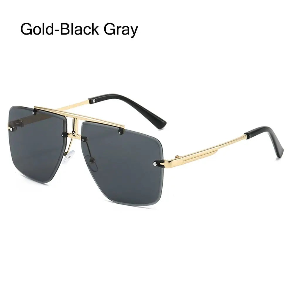 Oversized Double Bridge Sunglasses Square Frame Rimless Gradient Lens
