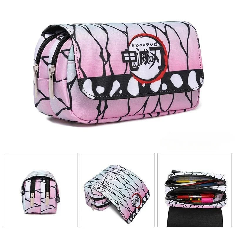 Anime Demon Slayer Pencil Case Student Bilayer Storage Bag