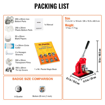 Badge Maker Machine DIY Button Pin with 500Pcs Free Parts Press Kit Circle Manufacture
