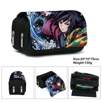Anime Demon Slayer Pencil Case Student Bilayer Storage Bag