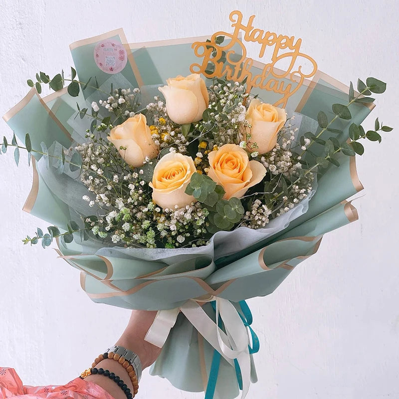 Golden Edge Flower Wrapping Paper Waterproof Bouquet Gift Packaging Decoration Supplies