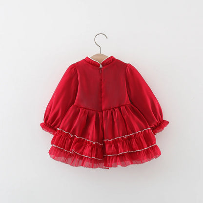 Lace Princess Dress with Embroidered Pan Button Chinese Style Baby Dress