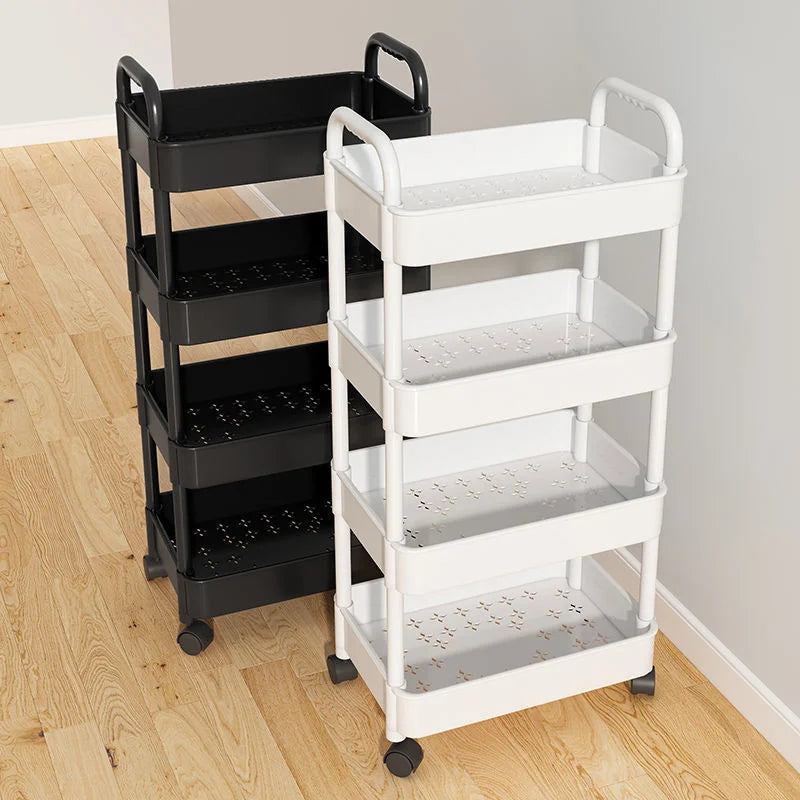 Multi-Layer Trolley Rack Plastic Trolley Kitchen Mobile Storage Rack with Wheels