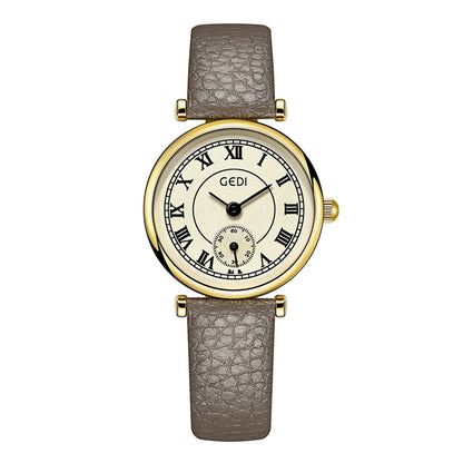 Vintage Temperament Small round dial quartz belt Watch