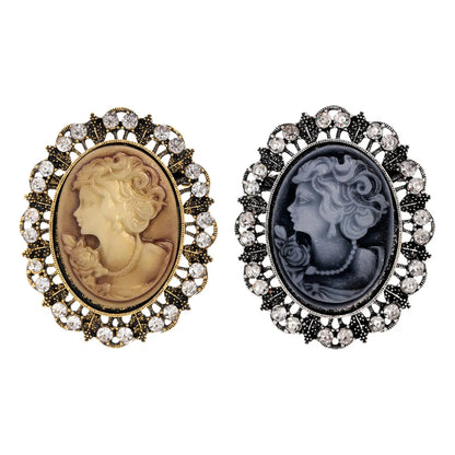 Lady Portrait Brooch Pin Rhinestone Vintage Style Gem Brooch