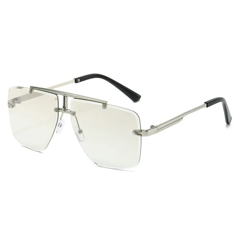 Oversized Double Bridge Sunglasses Square Frame Rimless Gradient Lens