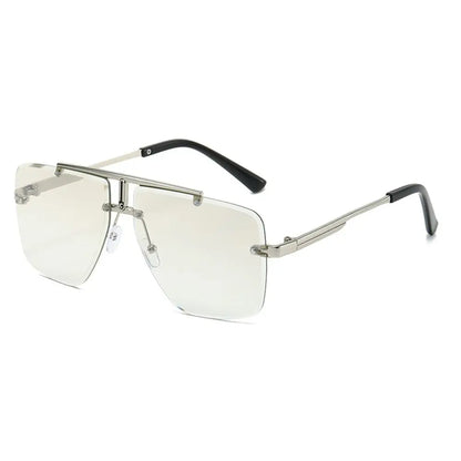Oversized Double Bridge Sunglasses Square Frame Rimless Gradient Lens