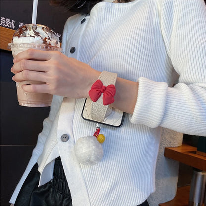 Mat Rhombus Phone Case with Bow Wrist Strap for Samsung Galaxy Z Flip