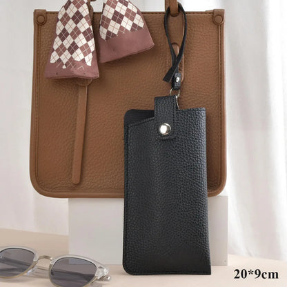 Soft Lychee Pattern PU Leather Glasses Bag Retro Sunglasses